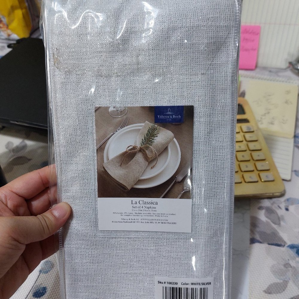 Villeroy & Boch La Classica 4-Piece Napkin Set White Silver Glitters